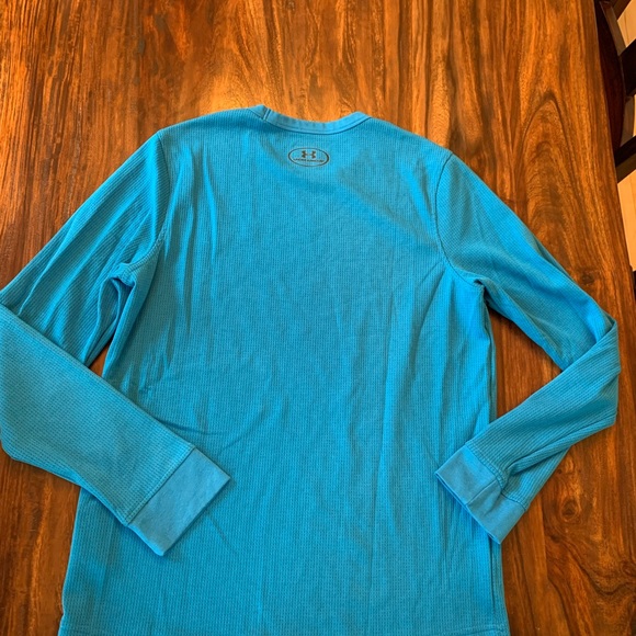 Under Armour Shirt Mens Small Light Blue Waffle Knit Thermal Coldgear Loose - Picture 6 of 7